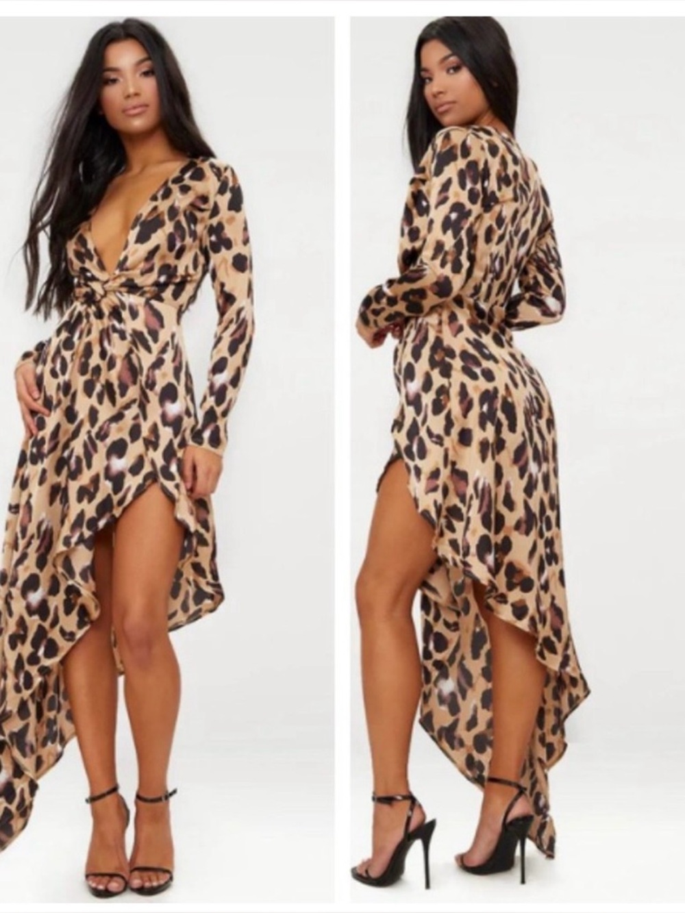 PrettyLittleThing Leopard Print Closet Dress - Beige Black Brown
